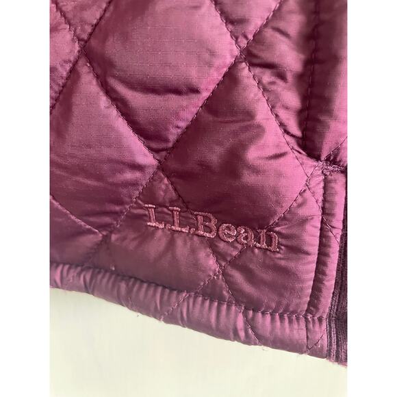 L.L Bean burgundy quilted puffer vest pockets sherpa lining zipper solid Size L - Picture 3 of 8